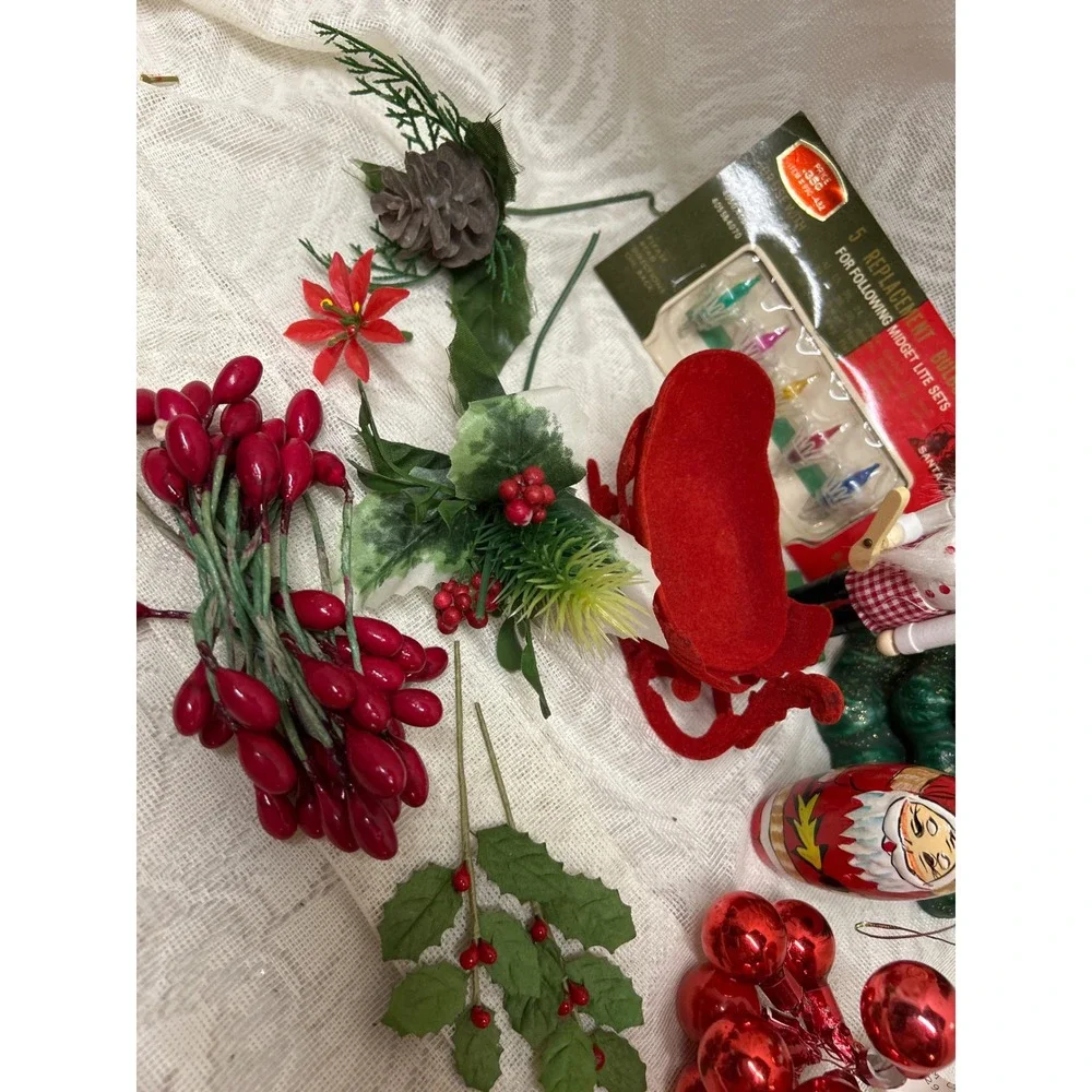 Vintage Christmas Decor and Craft Lot Tree Candle, Sleigh Ornaments Bulbs #13‎